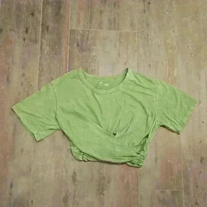 Aerie Cropped Tie Detail Faux Wrap Shirt